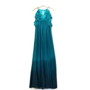 Rebecca Taylor Emerald Green Ombré Aqua Blue Silk Gown